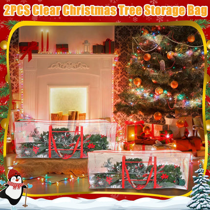 Sadnyy 2 Pcs Clear Christmas Tree Storage Bag 9ft Christmas Tree Storage Containers Waterproof Christmas Tree Bag for Storing Christmas Tree, Garland, Holiday Decorations