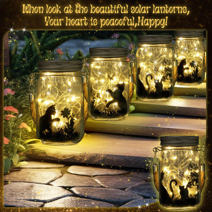 3 Pcs Christmas Solar Lantern Cat Dog Butterfly Solar Fairy Hanging Lanterns Outdoor Yard Lawn Garden Decor Jar Lights for Xmas s Tree Patio Lawn Table(Cat)