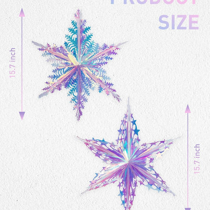 SONGTIY 2PCS Iridescent Honeycomb Snowflake Decorative Hanging Ornaments, Shiny Iridescent Foil Ceiling Garlands, for Chriatmas Birthday Wedding Frozen Theme Party Fairy Princess Rainbow Show Decorati