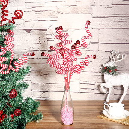 4PC Set Red/White Christmas Tree Decoration Woolen Bells Curly Pick, Christmas Ornaments Home Office Party