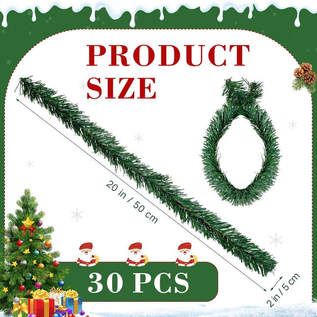 Zhengmy 30 Pcs 20'' Total 50 Ft Christmas Garland Ties Flexible Greenery Stems Artificial Pine Needles Twist Wired Tree Branches for Christmas Stairs Railing DIY Craft Wrapping(Pine)