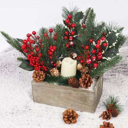 DR.DUDU 12 Pack Christmas Artificial Berry Twigs for Christmas Tree Decoration, DIY Christmas Red Berry Stems for Crafts Wreath Garland Christmas Ornaments Decor, 6 Designs