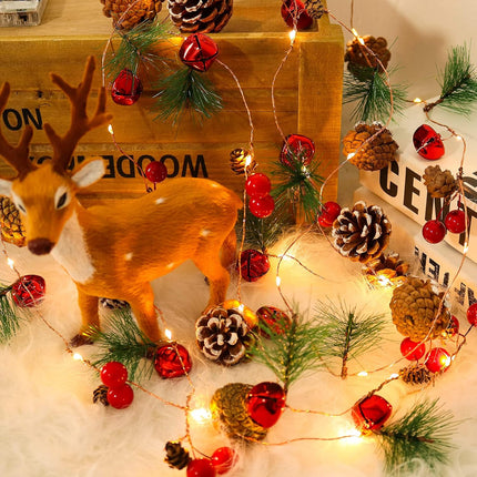 Christmas Garland with Lights 2PCS Pine Cones Red Berry Garland String Lights 6.5FT 20 LED Fairy Pinecone Lights for Fireplace Mantle Winter Xmax Tree Party Indoor Outdoor Decorations(2 Pcs)