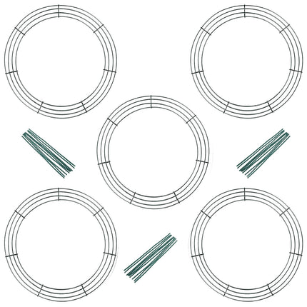 Pack of 5 Wire Wreath Frame (14 Inch) with 25 Twist Ties – Round Metal Wreath Form for Crafts & Floral Decorations on Weddings Christmas Home Party Celebrations, Dark Green