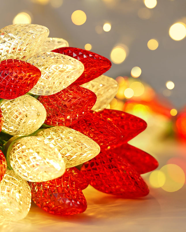 SURAIELEC C9 Christmas Lights Outdoor, 68 FT 100 LED Christmas String Lights, Extendable Decorative Lights Indoor Outdoor for House, Trees, Roofs, Patio, Red & Warm White Glow, Waterproof, UL Listed