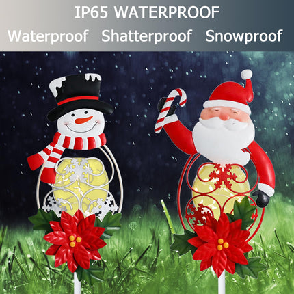 Solar Christmas Garden Stakes 2 Packs Santa and Snowman Christmas Metal Yard Stakes with LED Lights Waterproof Xmas Outdoor Decorations for Garden Lawn Pathway