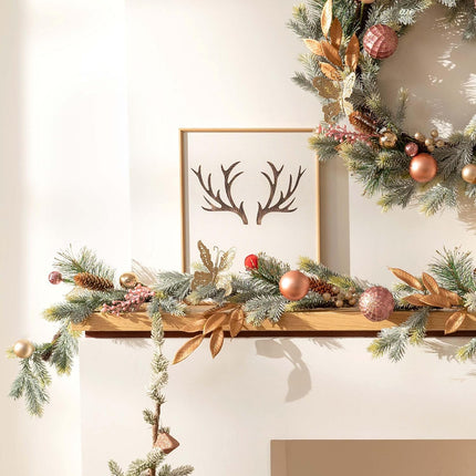 Decorbyhannah Christmas Garland with Lights, 6ft Prelit Christmas Garland Decorations with Ornaments, Pinecone and Butterfly, Battery Operated Christmas Garland Indoor for Mantle, Stairs(Pink Gold)
