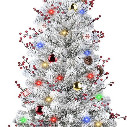 DDHS Small Flocked Christmas Tree,4ft Prelit Tabletop Christmas Tree, with 100 Lights, Ornaments Balls, Pine Cones Red Berries, Easy to Assemble Perfect for Holiday Christmas Home Decor