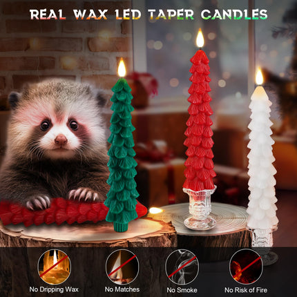 PChero Christmas Tree Candles with Remote Timer, 3 Pack 9.7 Inches Real Wax Flameless Window Candles Battery Operated Taper Candle Sticks for Xmas Fireplace Holiday Party Home Room Decor