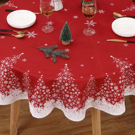 ROYGROW 60 Inch Round Christmas Snowflake Tablecloth with Tree Decorations Washable Table Cover for Festive Party Picnic Dinner Decor