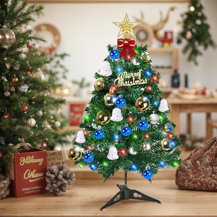 Mini Christmas Tree with Lights,Tabletop Christmas Tree, 2Ft Green Christmas Tree with Boxes for DIY Christmas Decorations(Bells, Christmas Balls,Star) Xmas Home Party Decor