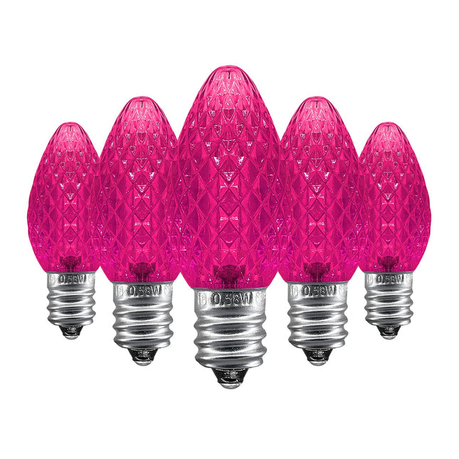 UL Listed Box of 25 C7 Led Replacement Bulbs,2 SMD LEDs in Each C7 Dimmable Lights Bulb for Outdoor String Lights,Full Waterproof and Break Resistant (Pink Color)