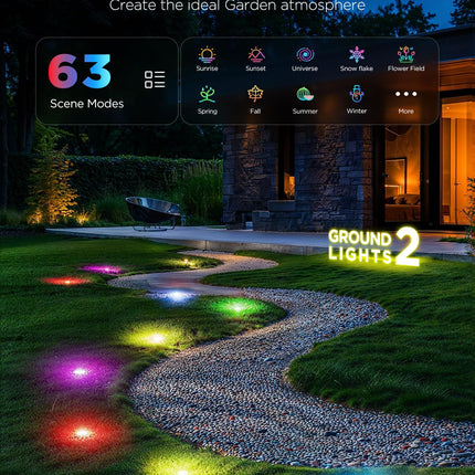 Govee Outdoor Ground Lights 2, 50ft Outdoor Lights for Christmas, 15 Pack RGBIC Pathway Lights with 100LM Warm White, IP67 Waterproof for Patio, 63 Scene Modes, Works with Alexa, Google Assistant