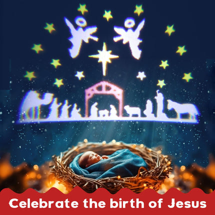 Meonum Christmas Nativity Silhouette Scene Projector Lights Outdoor, Waterproof Nativity Silhouette Light Power Supply with Remote Control Scene onto Outdoor Indoor Wall Windows Garage Doors
