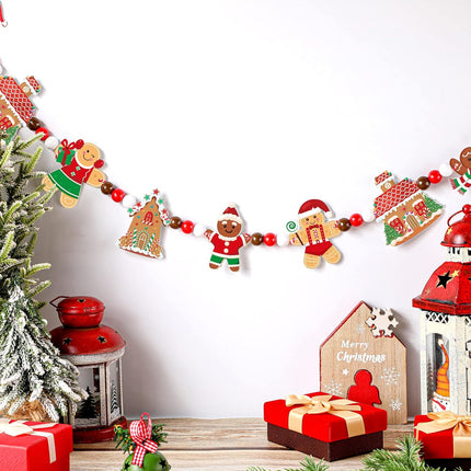 Gingerbread Christmas Garland 8.86 ft Gingerbread Garland for Christmas Tree Hanging Christmas Decor Gingerbread Decorations Gingerbread Pendant Winter Wood Bead Garland for Holiday Party