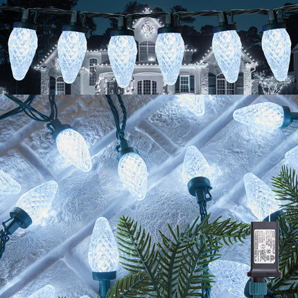 Minetom C9 LED Christmas Lights Outdoor - 81 FT 100 LED Plug in Fairy Lights with Timer & 8 Modes, Waterproof Commercial Grade Extendable for Indoor Outdoor Roofline Patio Yard Xmas Decoration, White