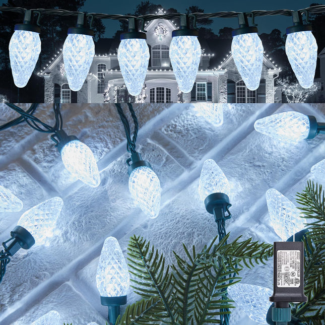 Minetom C9 LED Christmas Lights Outdoor - 81 FT 100 LED Plug in Fairy Lights with Timer & 8 Modes, Waterproof Commercial Grade Extendable for Indoor Outdoor Roofline Patio Yard Xmas Decoration, White