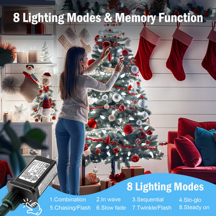 Minetom C9 LED Christmas Lights Outdoor - 81 FT 100 LED Plug in Fairy Lights with Timer & 8 Modes, Waterproof Commercial Grade Extendable for Indoor Outdoor Roofline Patio Yard Xmas Decoration, White