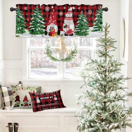 Christmas Valance for Windows Cute Christmas Gnome Window Toppers Valances Rod Pocket 1 Panel Xmas Tree Red Buffalo Plaid Window Treatments for Kitchen Bathroom Bedroom 54 x 18 inch