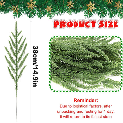 50PCS Christmas Norfolk Pine Branches,14.9 inch Artificial Norfolk Pine Stems,Faux Greenery Pine Needles Branches Xmax Norfolk Pine Picks for DIY Garland Wreath and Home Garden Decoration