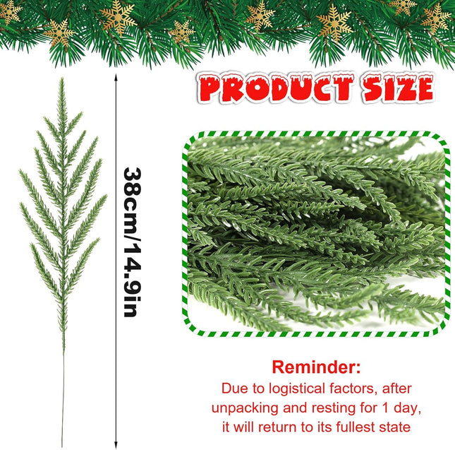 50PCS Christmas Norfolk Pine Branches,14.9 inch Artificial Norfolk Pine Stems,Faux Greenery Pine Needles Branches Xmax Norfolk Pine Picks for DIY Garland Wreath and Home Garden Decoration