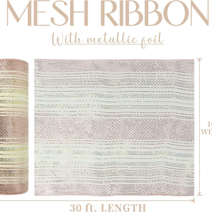 MEEDEE Christmas Mesh Ribbon for Wreath Gold Silver and Rose Gold Ombré Deco Mesh 10 Inch Christmas Metallic Mesh Crafts Supplies for Xmas Tree Garland Staircase Mailbox Centerpiece Swag (30 Feet)