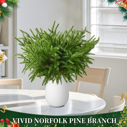 12 Pcs Christmas Norfolk Pine Branches, Artificial Christmas Pine Branches Norfolk Pine Stems, DIY Crafts Faux Christmas Greenery Stems, Real Touch, for Xmas Indoor Outdoor Home Decor.