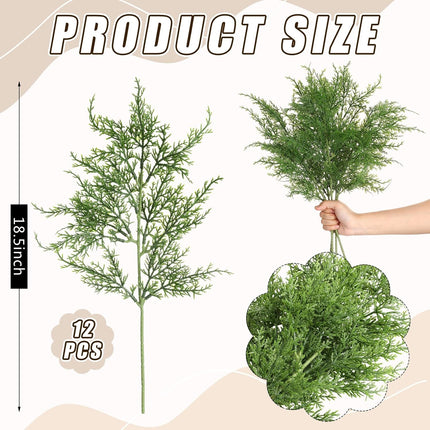 Giegxin 12 Pcs Christmas Norfolk Pine Branches Real Touch Artificial Cedar Stems 18.5 inch Faux Pine Branches Fake Pine Pick Christmas Greenery Stems Decoration for Xmas DIY Garland Wreath Home Decor