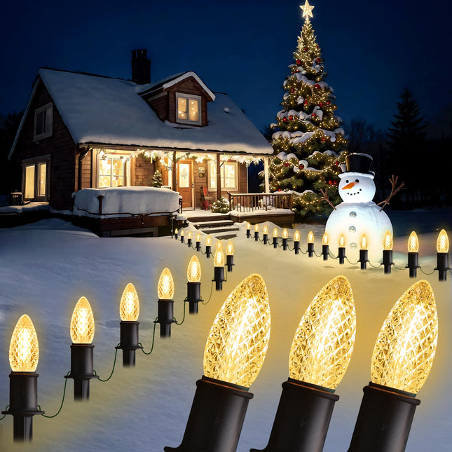 GAGALIFE C9 Christmas Pathway Lights Outdoor - 29ft 25 LED Lights with 25 Marker Stakes for Walkway, Waterproof Plug in C9 Christmas Lights Outdoor for Driveway, Yard, Lawn Decorations, Warm White