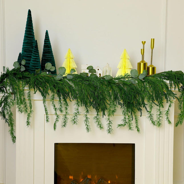Cindeer Christmas Garlands Norfolk Pine Garland Realistic Artificial Faux Greenery Garland Cedar Garland for Mantle Holiday Indoor Outdoor Fireplace Winter Christmas Decorations(1 Pcs,6 Feet)