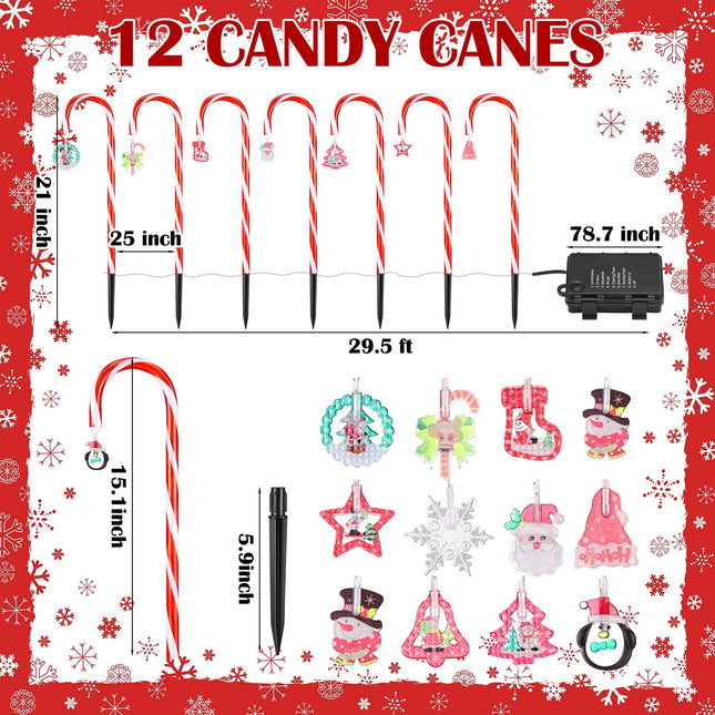 12 Pcs Christmas Candy Cane Lights Outdoor Christmas Decorations Candy Cane Pathway Markers Lights 84 LED Candy Cane Stakes Outdoor Waterproof with 8 Modes for Yard Garden Lawn Tree Decor