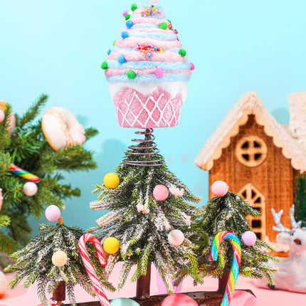 Retisee 7.9 Inch Pastel Dessert Christmas Tree Topper Pink Cake Tree Topper Candy Donut Christmas Tree Decoration Pastel Christmas Ornaments for Christmas Year Birthday Party Decor