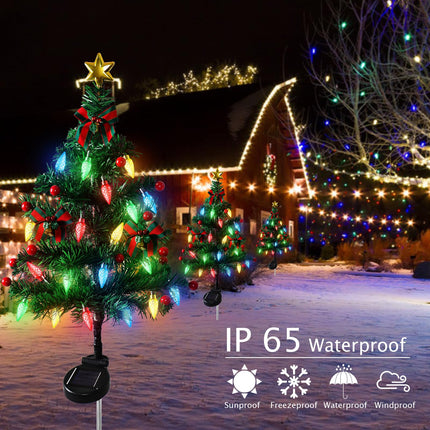 TOCHGREEN 4Pack Solar Christmas Tree Garden Stake Lights Outdoor Waterproof 80LED Xmas Pathway Lights Prelit Yard Stake for Christmas Porch Pathway Patio Yard Decoration (4pcs Solar Christmas Tree)