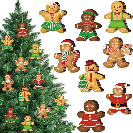 DECYOOL 24 Pcs Gingerbread Christmas Decorations Wooden Gingerbread Man Ornaments Gingerbread Men Hanging Pendants for Wreath Christmas Tree Xmas Gingerbread Party Decorations