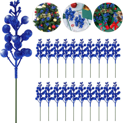 20 Pack 7.8 Inch Christmas Glitter Berries Stems for Christmas Tree Decorations, Artificial Christmas Picks for Christmas Tree Ornaments, DIY Xmas Wreath, Crafts, Holiday and Home Decor (Royal Blue)
