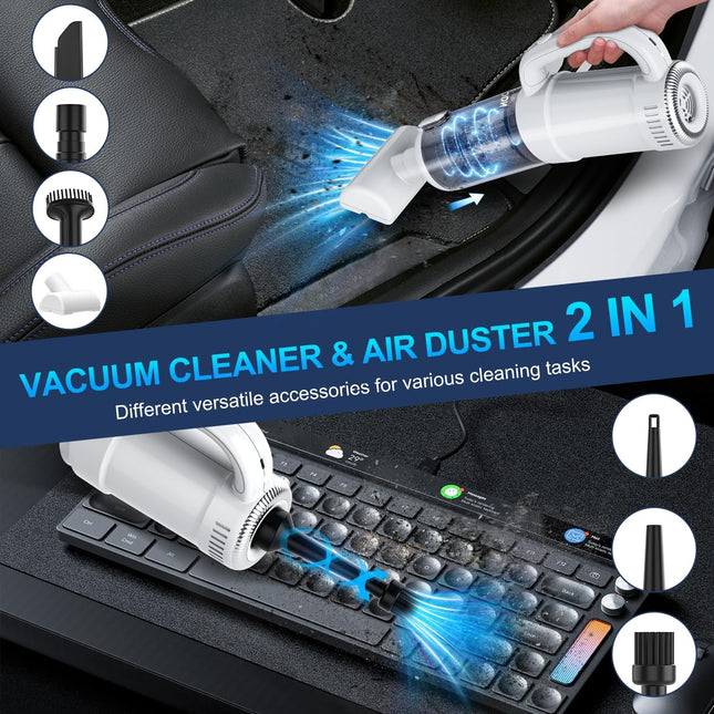 Codn Handheld Car Vacuum Cleaner, 2 In 1 Cordless Vacuum Cleaner & Air Duster, 15000Pa High Power Suction Portable Rechargeable Vacuum With Multinozzles For Car, Home, Office, Pet