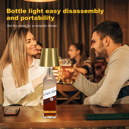 Wireless Bottle Lamp, 3 Color Rechargeable Wine Bottle Lights for Bars Restaurants (Electroplated Gold Color, 1PC)