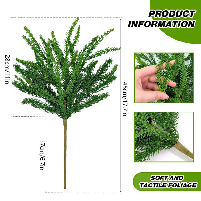 12PCS Christmas Norfolk Pine Branches,18 Inch Norfolk Pine Stems Artificial Christmas Branches for DIY Garland Wreath and Home Garden Decoration