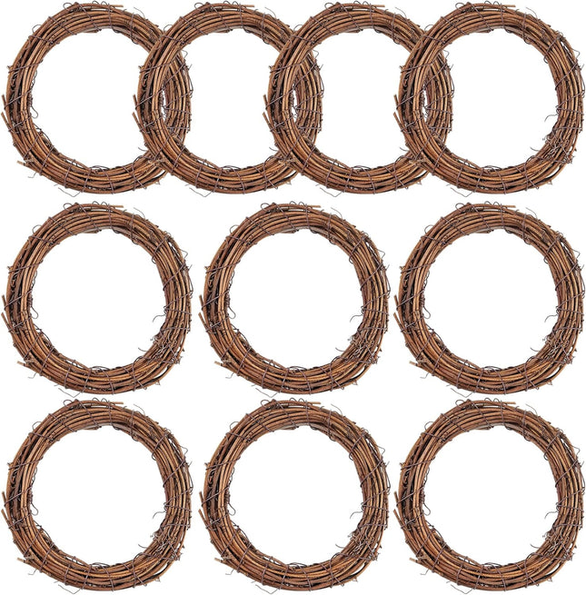 Grapevine Wreath Set, Marrywindix 10 Pieces Natural Vine Branch Wreath Christmas DIY Rattan Wreath Garland for Christmas Holiday Craft Wedding Decor (6 in.)