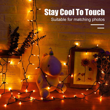 Orange Outdoor Lights, 33Feet 100 Led Christmas Lights with 8 Lighting Modes, Waterproof Mini String Lights Plug in for Garden Patio Party Wedding Christmas Xmas Tree Lighting Decoration