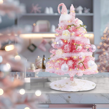 Small Christmas Tree - Mini Christmas Tree Flocked Comes with Decorations, Small Pink Christmas Tree 24 in, Decorated Christmas Tree, Tabletop Christmas Tree Pink Flocked