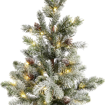 Nearly Natural 24in. Flocked Christmas Artificial Tree in Decorative Birch Bark Planter with 30 LED Lights