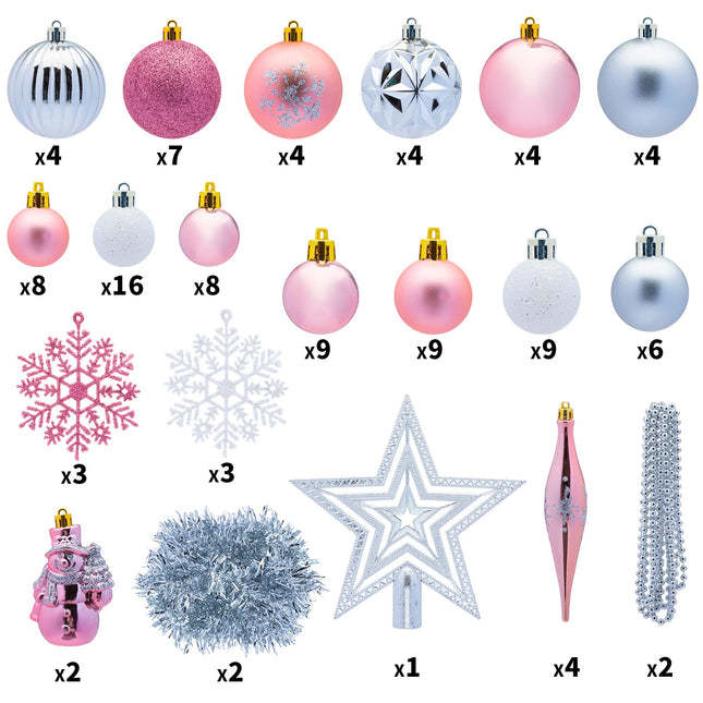 Joiedomi 110 Pcs Christmas Assorted Ornaments with a Star Tree Topper, Shatterproof Christmas Ornaments for Holidays, Party Decoration, Tree Ornaments, and Events (Rosegold,Silver&White)