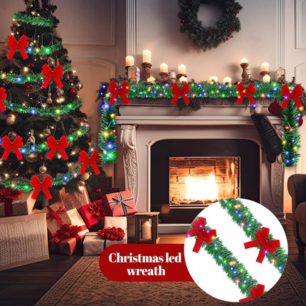 60 ft Prelit Christmas Garland with Lights Lighted Artificial Pine Garlands with 40 Red Bows Outdoor Christmas Garlands Hanging Garland for Fireplace Mantle Stair Railing Holiday Decorations