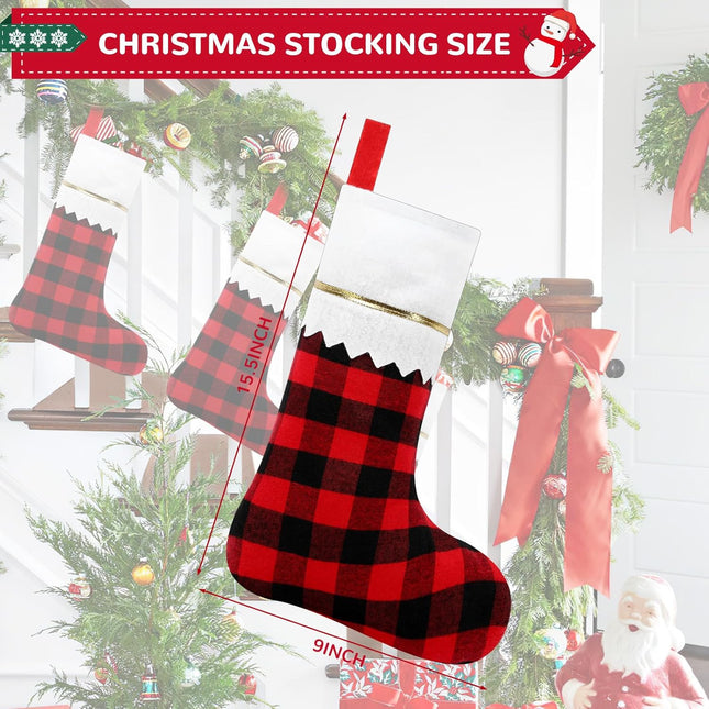 NOVWANG 10 Pack Christmas Stockings, 15.5 Inch Red Black Buffalo Plaid Christmas Stockings Bulk Festive Holiday Decor for Tree, Fireplace, Wreath