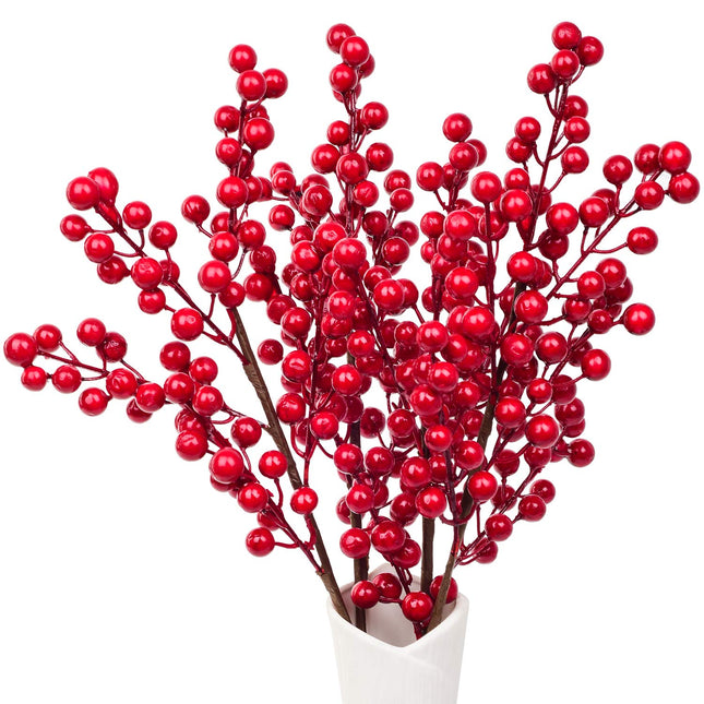 Artiflr 4 Pack Artificial Red Berry Stems Clearance, Christmas Holly Berries for Holiday Crafts and Home Decor, 17.2 Inch Red Berry Picks Christmas Tree Ornaments