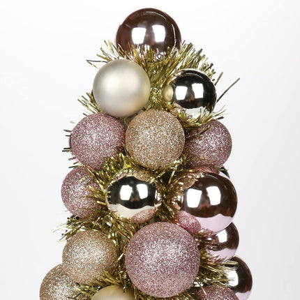 16" Mini Christmas Tree, Small Xmas Tree Decorations with 94 PCS Shatterproof Christmas Ornaments Balls for Christmas Party Centerpiece -Gold Pink