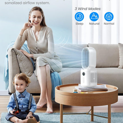 Let'Me Desk Fan, 106° Oscillating Fan For Indoors,Bladeless Fan With 3 Speeds, Small Office Fan With Led Light, 13 Inch Personal