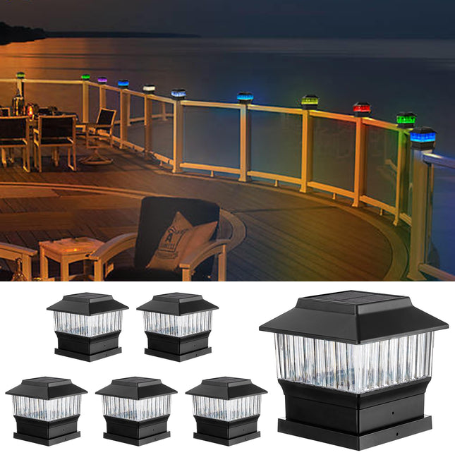RGB&Warm Solar Post Cap Lights 50 Lumen, Outdoor 4x4 3.5x3.5 4.5x4.5 or 5.5x5.5 Led Fence Deck Patio Garden Post Lights for Christmas Halloween Parties(Black, 6 Pack)