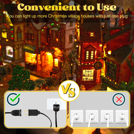 Enhon 2 Pack Accessory Cord with 3 LED Light Bulbs, 9.8 FT Christmas Village Light Cord with 2 Fuse and Switch, C7 Blow Mold Light with Female Plug for Christmas Halloween Holiday Decor, Warm White
